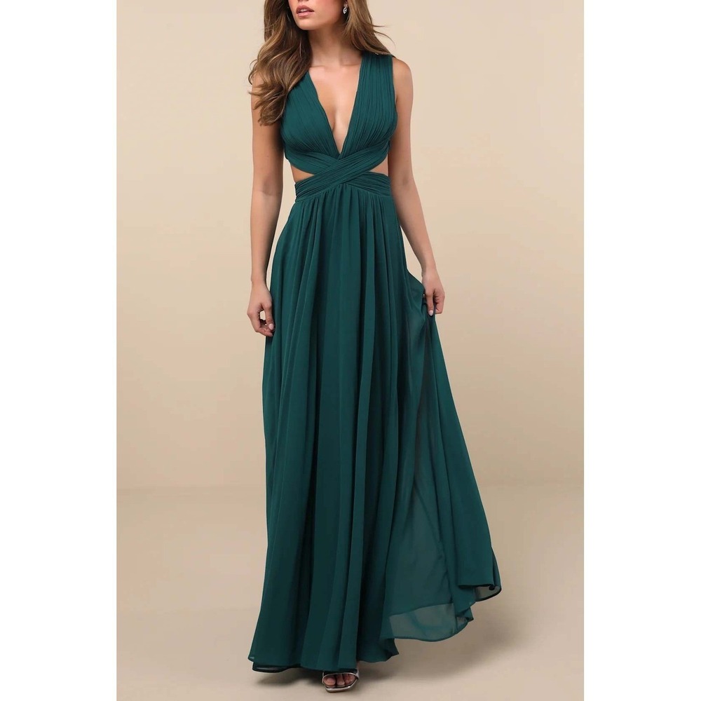 Lulus Vivid Imagination Emerald Green Cutout Maxi Dress Size Medium - Picture 3 of 11